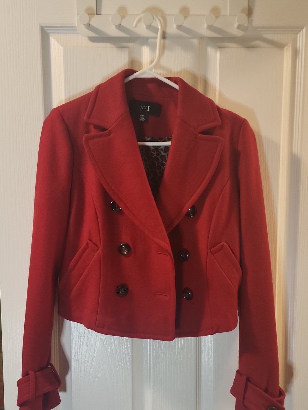 Forever 21 Red Double-Breasted Pea Coat
